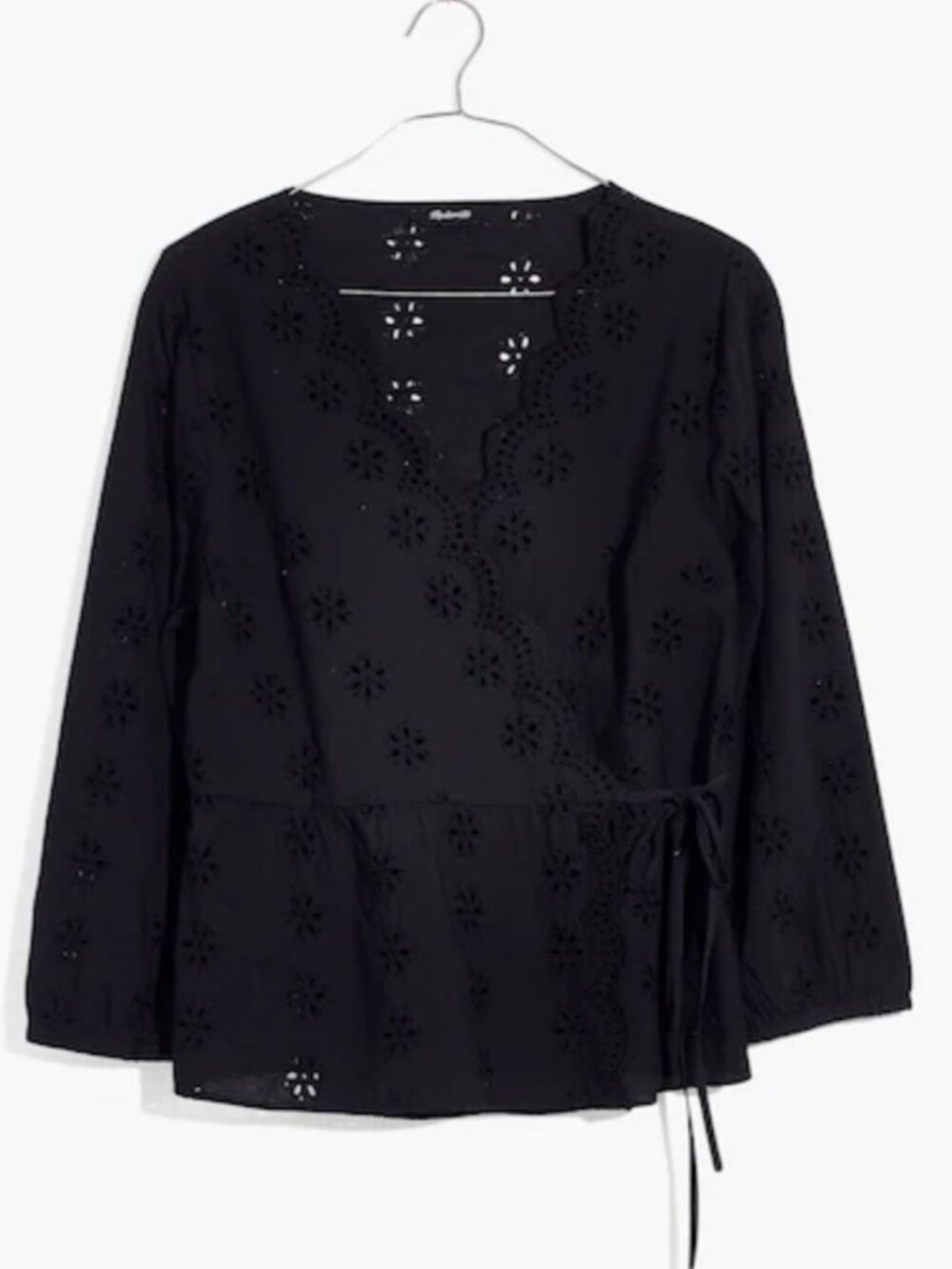 Black Eyelet Wrap Top